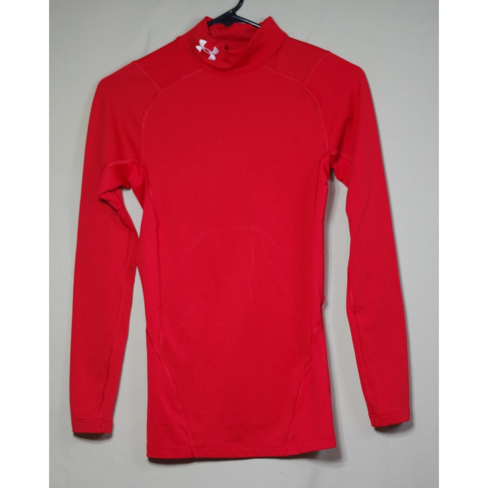 Under Armour ColdGear Compression Shirt Men's Small Red Mock Neck Long Sleeve
